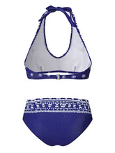 Women's Swimwear Bikini 2 Piece Plus Size Swimsuit Open Back for Big Busts Geometric Green Black Blue Purple Halter Scoop Neck Bathing Suits Sports Vacation Sexy / Modern / New / Padded Bras